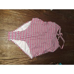 New Size 14 Kona Sol Red White Blue Criss Cross Strappy Swimsuit Bathing Suit